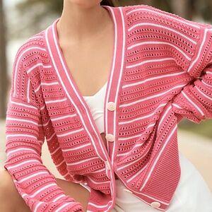 VARLEY  Antonia Striped Cotton Cardigan - Size Small